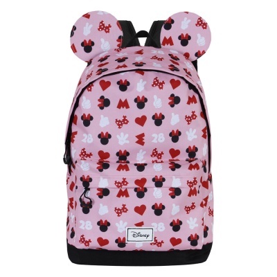 Mochila rosa com padrão Disney, motivos de Mickey e Minnie e orelhas de rato