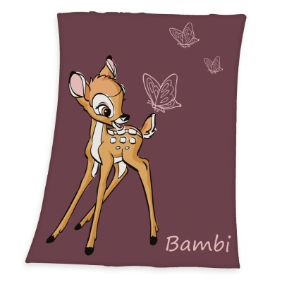 Manta borgonha com personagem Bambi e borboletas desenhadas