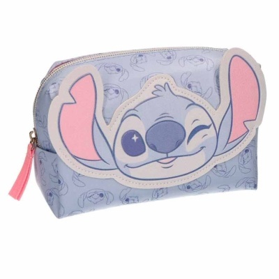 Estojo lilás com padrão e aplicação do Stitch de Lilo & Stitch
