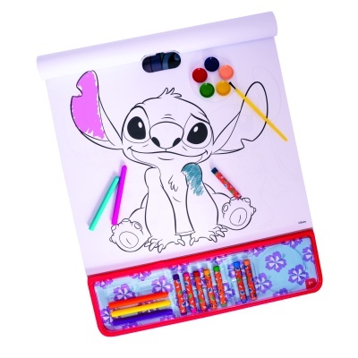Kit de pintura infantil com bloco de desenho, tintas, pincel, marcadores e estojo colorido