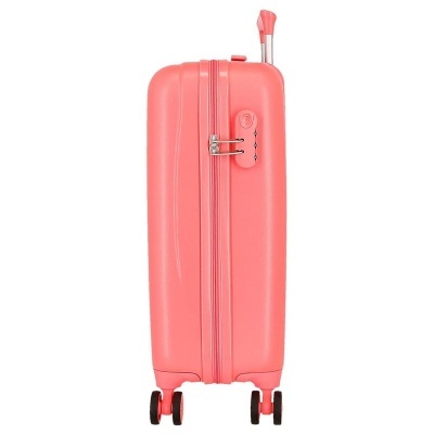 Mala rígida cor-de-rosa com rodas e alça extensível