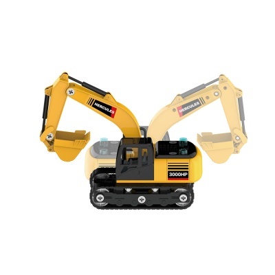 Escavadora amarela com texto HERCULES e 3000HP em fundo branco