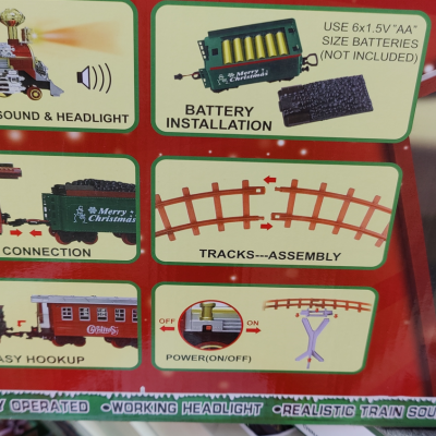 Embalagem de brinquedo de comboio com instruções e características