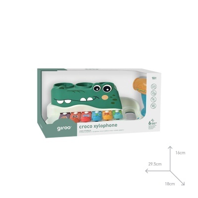 Xilofone infantil em forma de crocodilo colorido em embalagem
