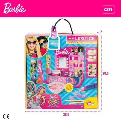 Conjunto Barbie My Lipstick Colour Change com maquilhagem em caixa colorida