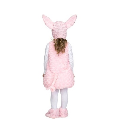 Fato rosa de pelúcia para criança com capuz de orelhas de coelho