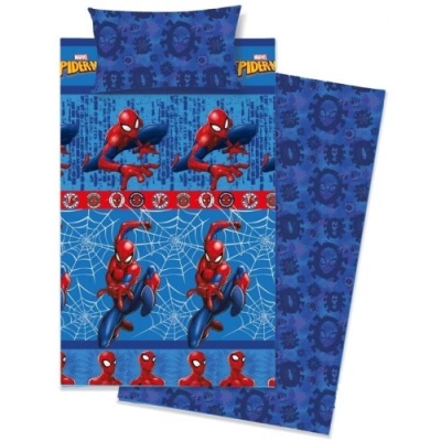 Roupa de cama azul e vermelha com padrão do Homem-Aranha