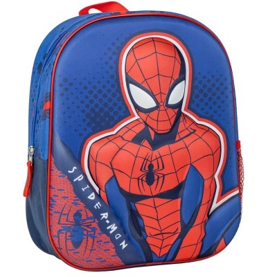 mochila infantil azul e vermelha com estampa do Homem-Aranha