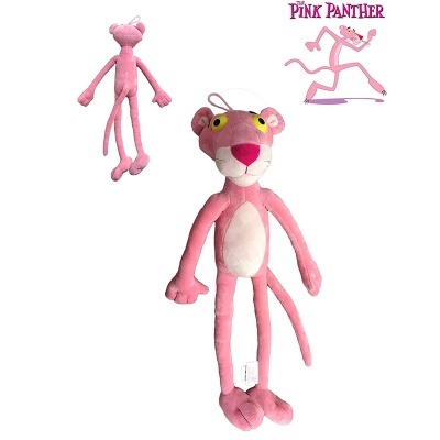 Peluches da Pantera Cor-de-Rosa rosa e branco com olhos amarelos e nariz rosa