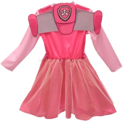 Vestido cor-de-rosa para criança com saia brilhante e ombreiras com emblema