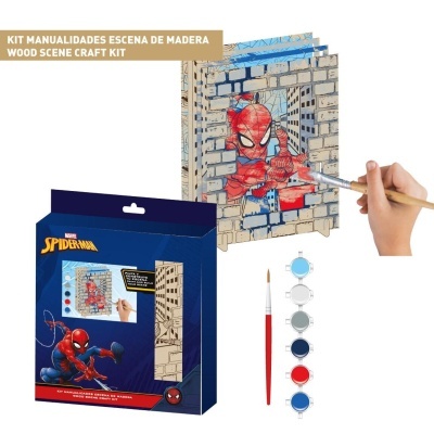 Kit manualidades de madeira Spider-Man para pintar com tintas e pincel