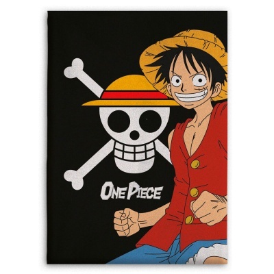 Toalha preta com logotipo e personagem de anime One Piece