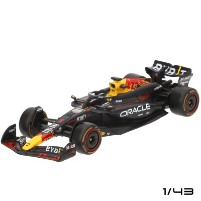 Miniatura de carro de Fórmula 1 da Red Bull preto e amarelo com logos