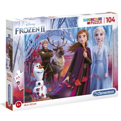 Caixa de puzzle Frozen II com 104 peças e personagens do filme