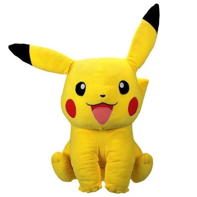 Peluche amarelo do Pikachu com orelhas pretas e bochechas vermelhas