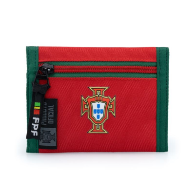Carteira oficial da Federação Portuguesa de Futebol vermelha e verde com fecho e brasão