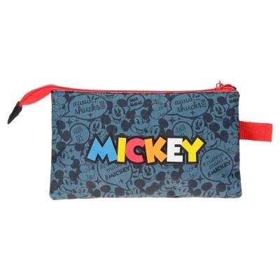 Estojo escolar com padrão Mickey Mouse azul e vermelho