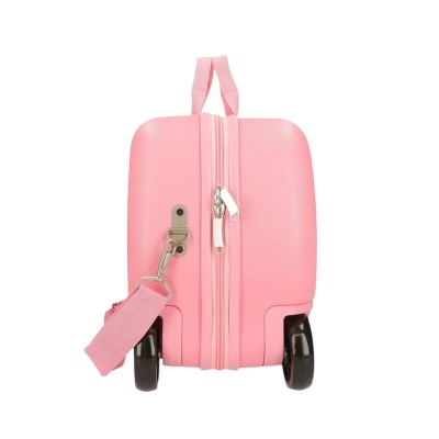 Mala de viagem rosa com rodas e alça