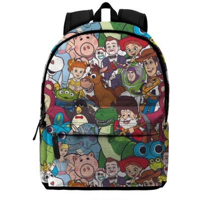 Mochila com estampa colorida de personagens animadas famosas