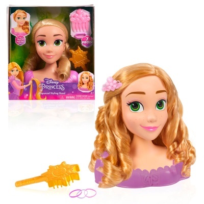 Cabeça de boneca Disney Princess loira com acessórios para pentear