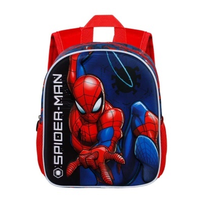 Mochila infantil Spider-Man vermelha e azul com estampa e texto