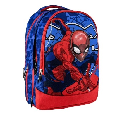 Mochila infantil do Homem-Aranha azul e vermelha com rosto em relevo
