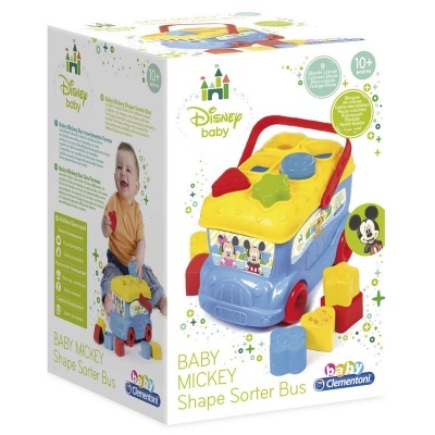 Caixa do brinquedo Baby Mickey Shape Sorter Bus com autocarro colorido e formas para encaixar