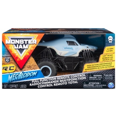 Carro telecomandado Monster Jam Megalodon em embalagem azul