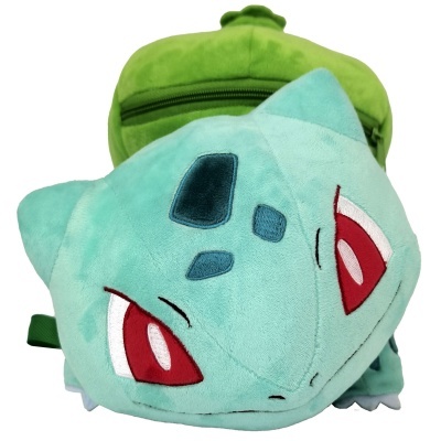 Mochila infantil felpuda do Pokémon Bulbasaur, verde com olhos vermelhos
