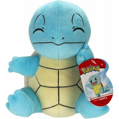 Pelúcia de Squirtle Pokémon azul e bege com etiqueta colorida