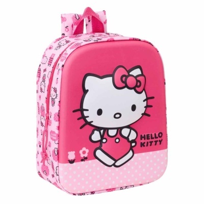 Mochila infantil rosa com personagem Hello Kitty e texto HELLO KITTY