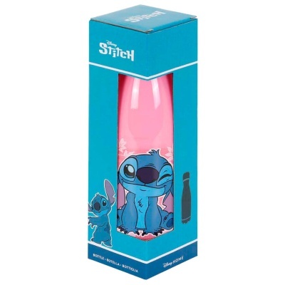 Garrafa rosa Stitch Disney em embalagem azul