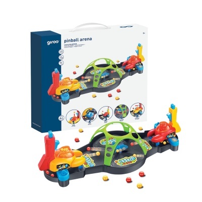 Jogo infantil Pinball arena colorido em plástico com embalagem ao fundo