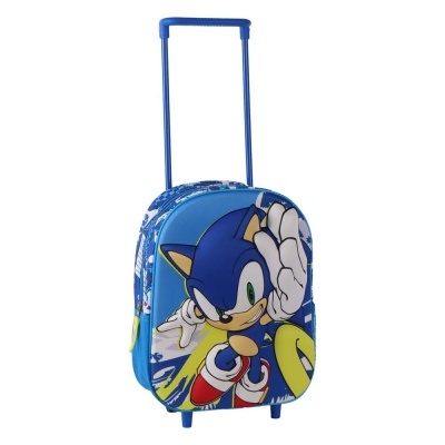 Mala de viagem infantil azul com personagem Sonic