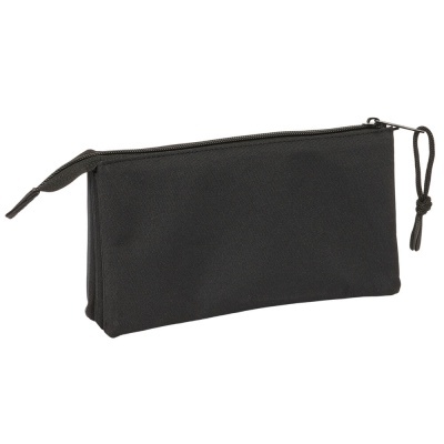 Estojo preto retangular com fecho e cordão