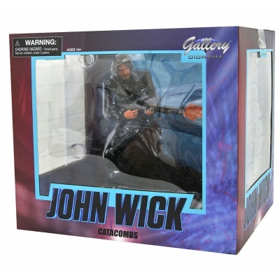 Figura de ação John Wick Catacombs em embalagem azul e roxa