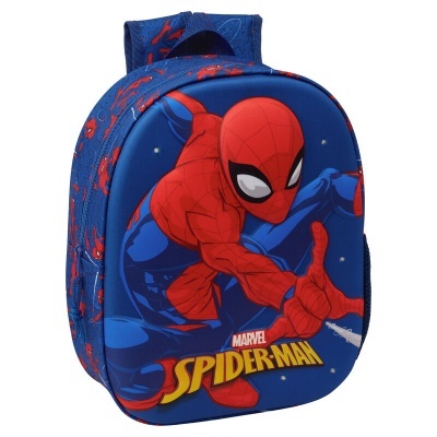 Mochila infantil azul com Spider-Man em relevo e texto MARVEL SPIDER-MAN