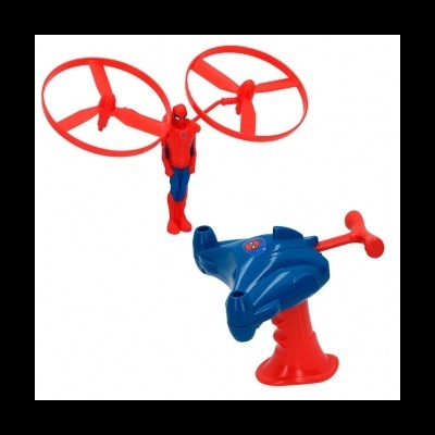 Brinquedo de drone Homem-Aranha vermelho e azul com base de lançamento