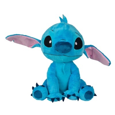 Pelúcia azul da personagem Stitch com orelhas rosa e olhos grandes pretos