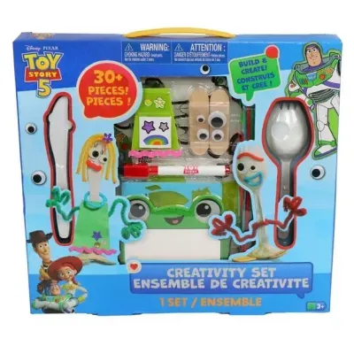 Conjunto de criatividade Toy Story 5 com peças para criar personagens e utensílios em embalagem azul.