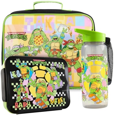 Lancheira, bolsa e garrafa Teenage Mutant Ninja Turtles coloridas