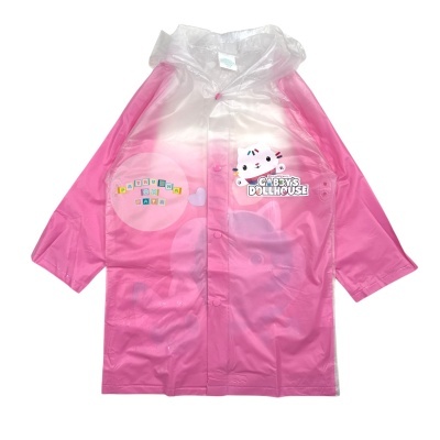 Capa de chuva infantil rosa com capuz transparente e estampa de ursinho