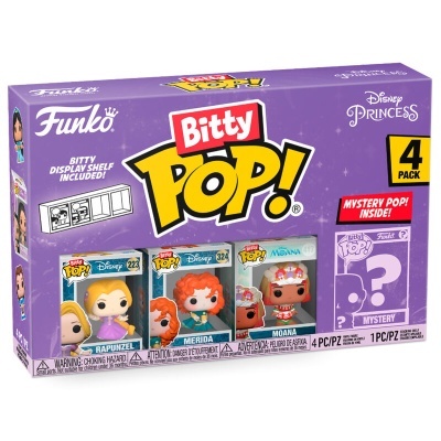 Caixa Funko Bitty Pop! 4 pack Princesas Disney com bonecos Rapunzel, Mérida, Moana e Mystery Pop branco