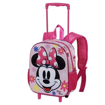 Mochila trolley rosa com imagem da Minnie Mouse e flores