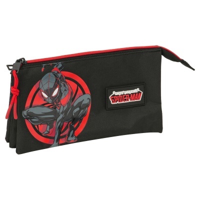 Estojo preto com fecho vermelho e estampa de Spider-Man