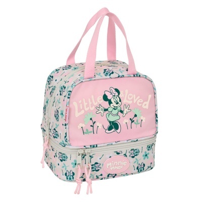 Mochila infantil rosa com estampa da Minnie Mouse e flores