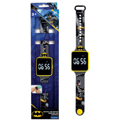 Relógio digital LED Batman preto e amarelo com embalagem azul