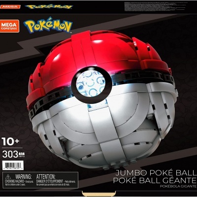 Caixa de construção Mega Construx com esfera gigante Poké Ball Pokémon em vermelho, branco e preto