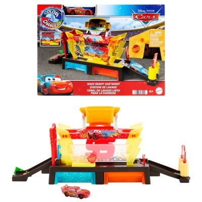 Brinquedo de lavagem de carros da Disney Pixar Cars com um carro vermelho e estrutura colorida