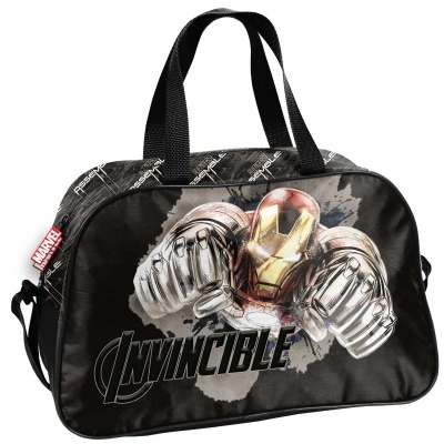 Mala de mão preta Homem de Ferro com a palavra INVINCIBLE e logo MARVEL